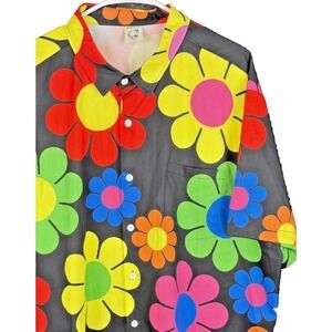 Hardaddy Mens 2XL Black Multi Color Retro Flower Power Camp Shirt Short Sleeve